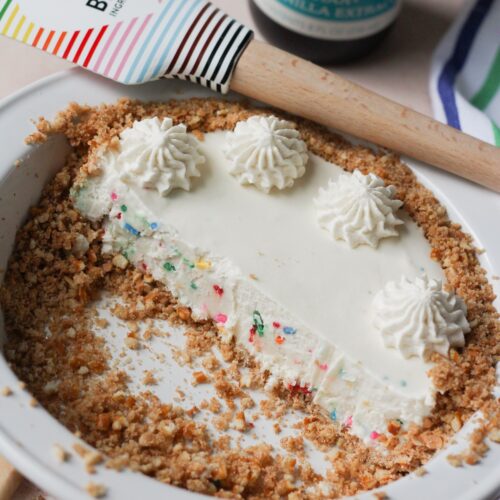 Confetti ice cream pie close up shot