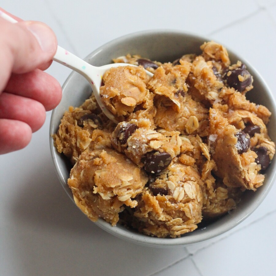 Best edible cookie dough in a small bowl on a backdrop.