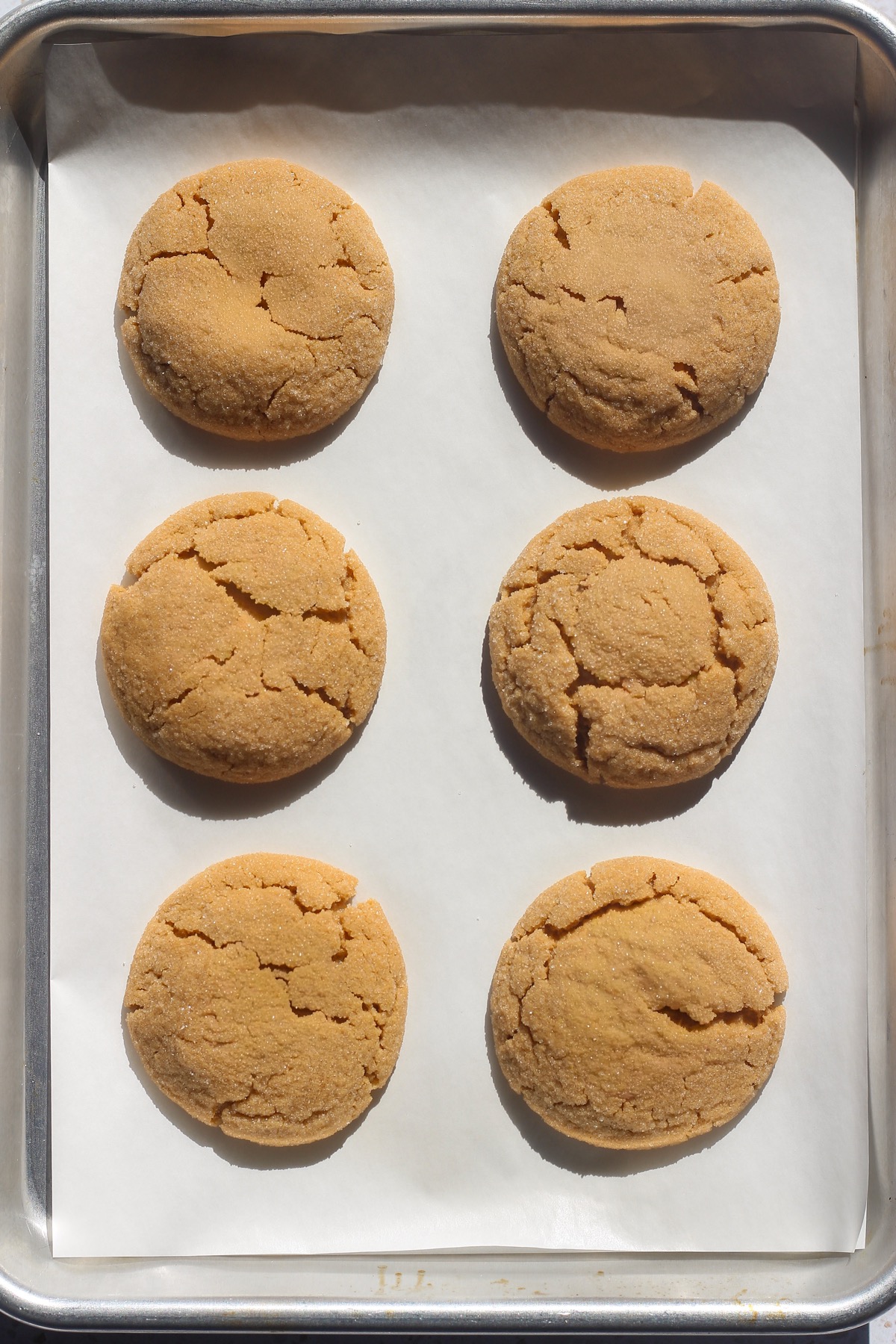 Tray of peanut butter blossoms in direct sunlight.